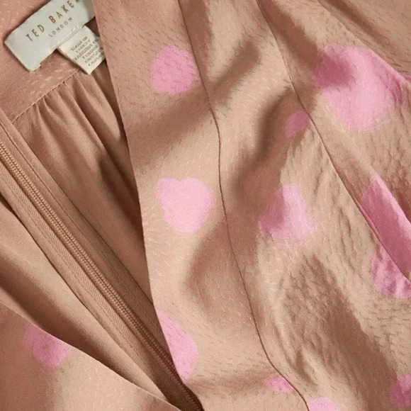 NWT Ted Baker London Stefina Pastel Brown/Pink Polka Dot Tiered Mini Dress 6 - Picture 6 of 16